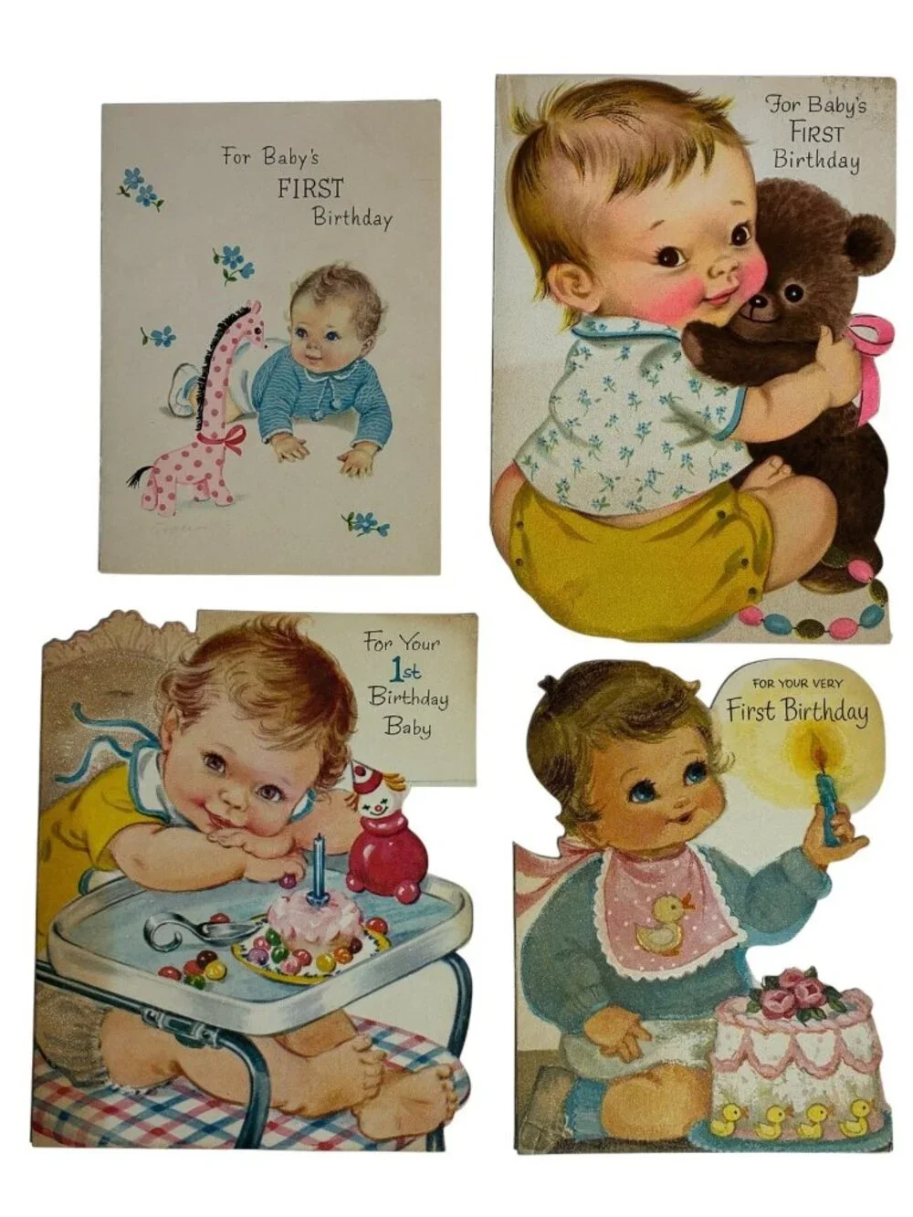 Vintage 1960s Birthday Greeting Cards Lot 15 Die Cut Flocked Baby Animals Clown